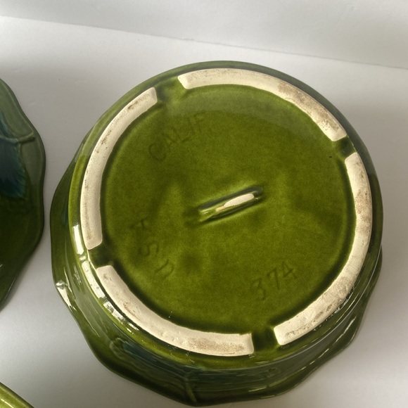 Vintage 3 pc.blue/green California USA Pottery leaf soup tureen - Picture 10 of 14